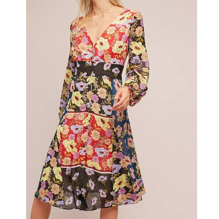 MAEVE Gardenia Wrap Dress Multicolored Floral NWT Long Sleeve Women's 8