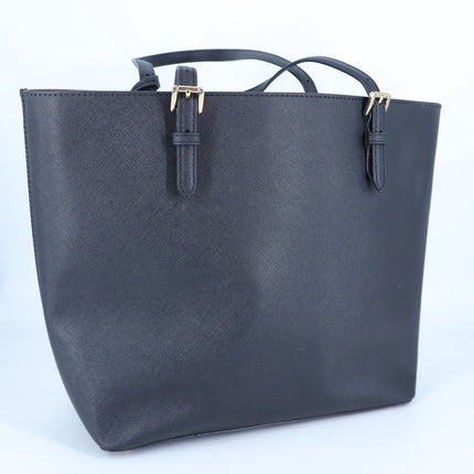 Michael Kors Jet Set Pocket Tote Bag Black Saffiano Leather Shoulder Purse