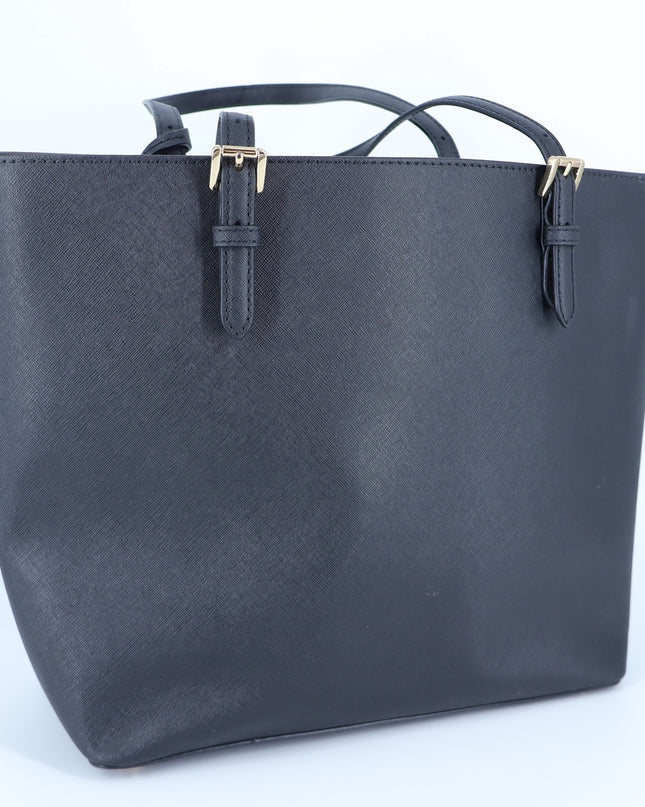 Michael Kors Jet Set Pocket Tote Bag Black Saffiano Leather Shoulder Purse