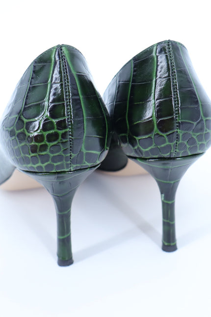 MARION PARKE Classic Pump 85 Green Leather Croc Pointed Toe Women's 39/US 9