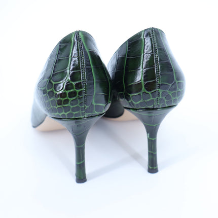 MARION PARKE Classic Pump 85 Green Leather Croc Pointed Toe Women's 39/US 9