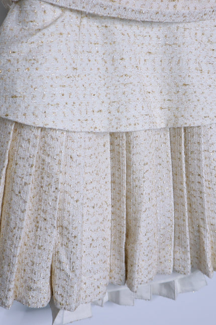 SELF-PORTRAIT Cream Metallic Bouclé Mini Dress Sleeveless Belted Women's 10