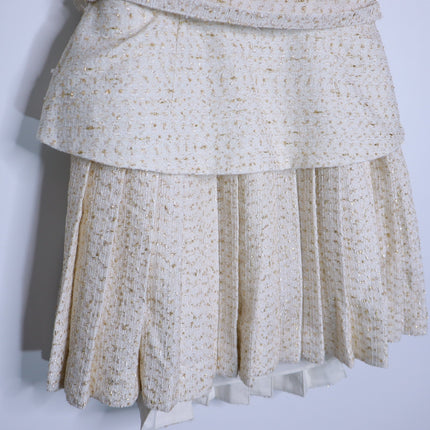 SELF-PORTRAIT Cream Metallic Bouclé Mini Dress Sleeveless Belted Women's 10
