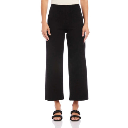 Fifteen Twenty Wide Leg Cropped Pants Black Pull On Stretch Twill Women's S