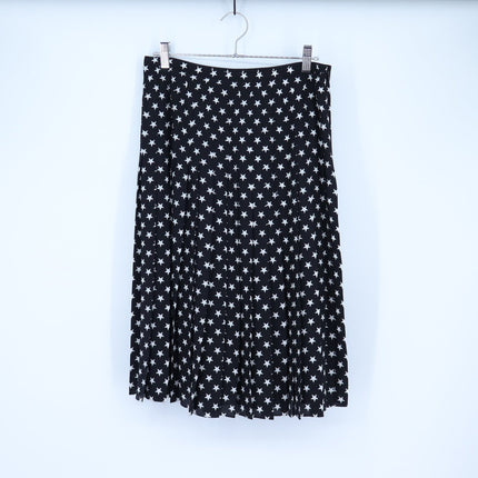 Michael Kors Star Crepe de Chine Skirt Black and White Pleated Silk Women's 8
