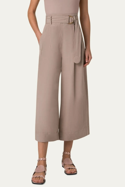 AKRIS PUNTO Fiorella Belted Pants Dark Olive Cropped Wide-Leg Linen Women's 16