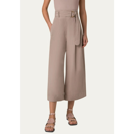 AKRIS PUNTO Fiorella Belted Pants Dark Olive Cropped Wide-Leg Linen Women's 16