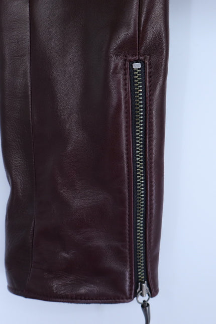 MATHIEU MIRANO Leather Cropped Jacket Maroon and Black Long Sleeve Women's S