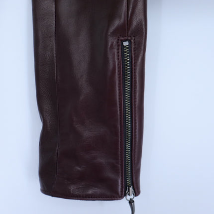 MATHIEU MIRANO Leather Cropped Jacket Maroon and Black Long Sleeve Women's S
