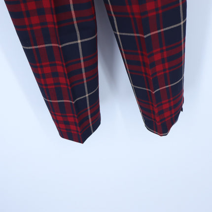 Zara Basic Plaid Skinny Trouser Red and Navy NWT Split Hem Pant Women's XS