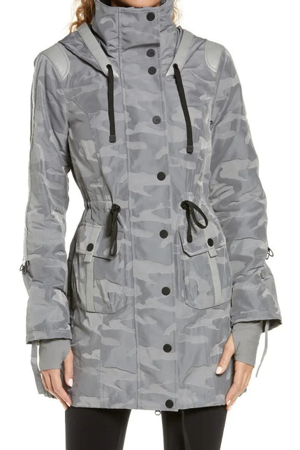 BLANC NOIR Hooded Water Resistance Anorak Jacket Gray Camo Women's M