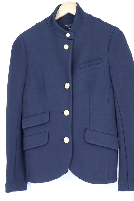 RAG & BONE Slade Textured Knit Blazer Navy Blue Long Sleeve 4-Pocket Women's 8