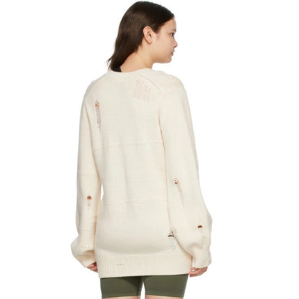 Helmut Lang Distressed Button Up Cardigan Cream Wool Blend Oversized Women's XS