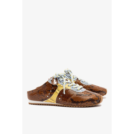 Larroude Stella Mule Sneakers Python Printed Leather Brown Lace Up Women's 6.5