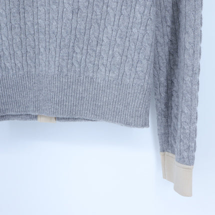 Sandro Jane Cable Knit Sweater Gray and Tan Cashmere Wool Women's 0/US XS