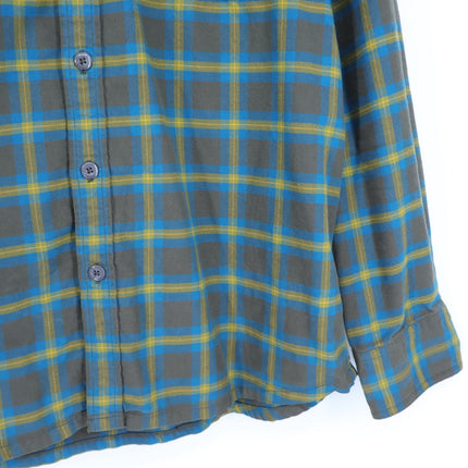 STIO Plaid Flannel Button Up Shirt Brown and Yellow Cotton Long Sleeve Men's L