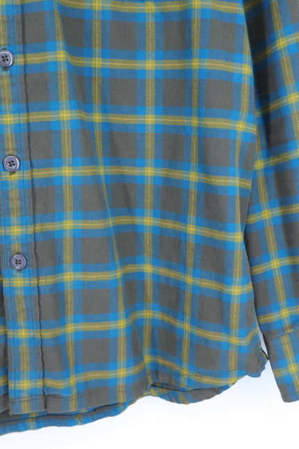 STIO Plaid Flannel Button Up Shirt Brown and Yellow Cotton Long Sleeve Men's L
