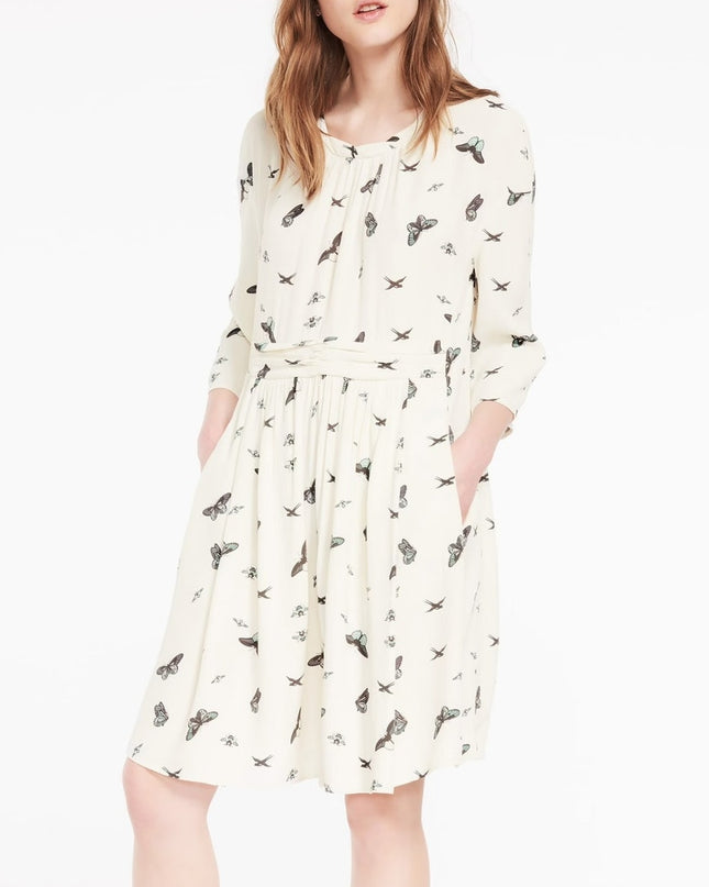 BA&SH Bunkie Dress Ecru Butterfly Bird Print Mini Lady Dress Women's 1/US 6