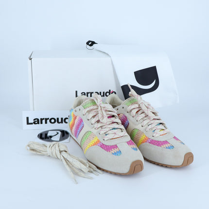 Larroude Stella Sneakers NIB Rainbow Raffia Mushroom Grey Suede Women's 7