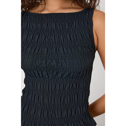Peachy Den Deba Top Onyx Black Smocked Peplum Hem Sleeveless Tank Women's S
