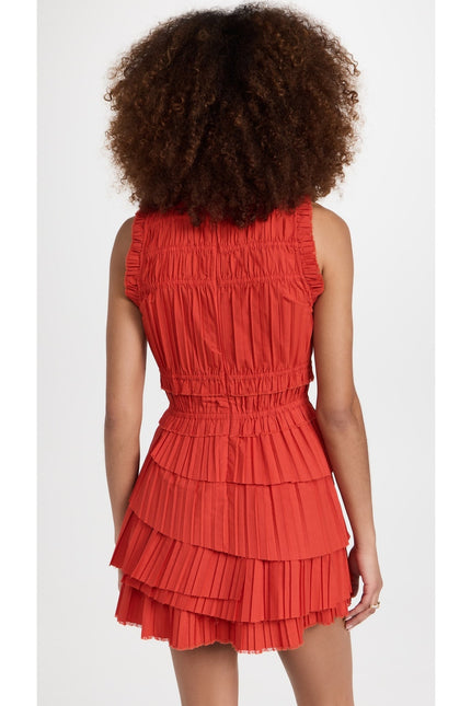 SEA New York Greir Tiered Pleated Crepe Mini Dress Poppy Smocked Women's XS