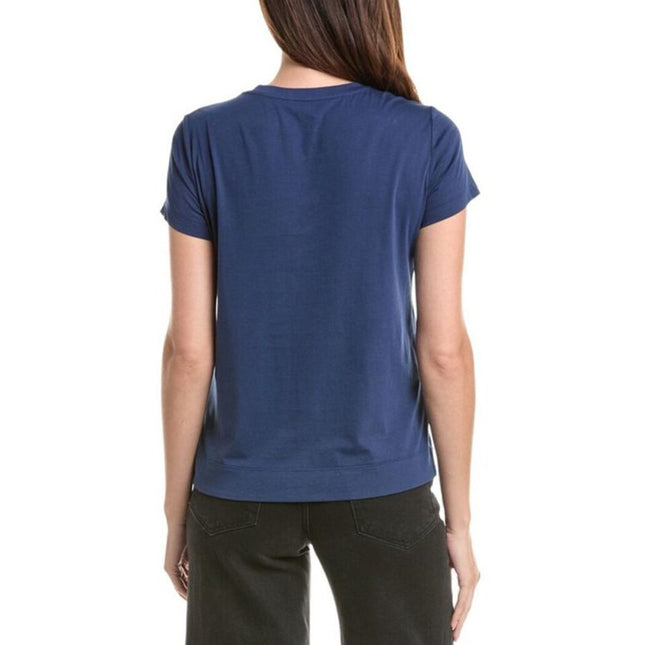 Lafayette 148 The Modern T-Shirt Navy Blue Crew Neck Short Sleeve Women's S