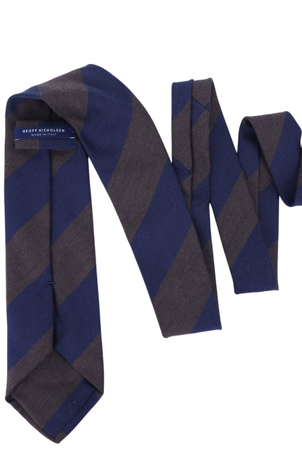 GEOFF NICHOLSON Striped Summer Wool Neck Tie Brown and Navy Businesswear OS