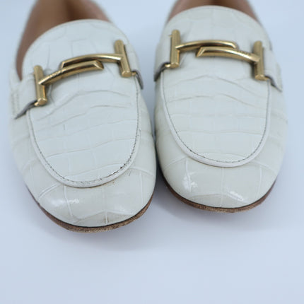 Tod's Double T Croc-Embossed Leather Loafer Ivory Slip On Women's 35/US 5