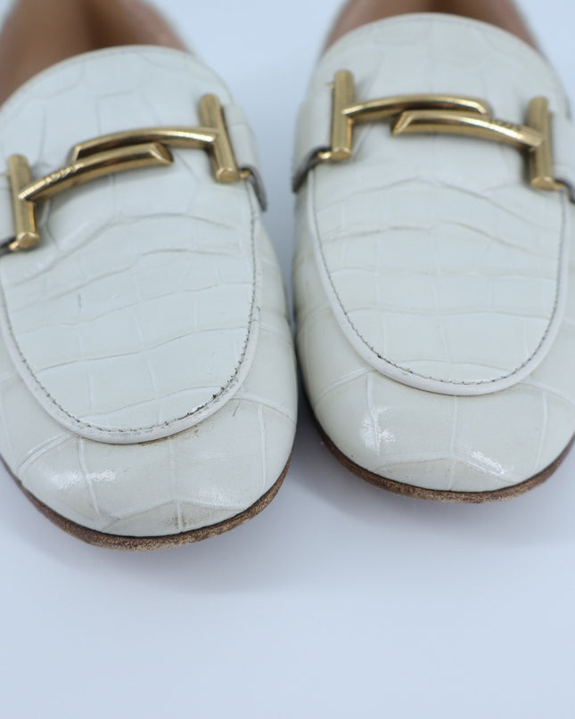 Tod's Double T Croc-Embossed Leather Loafer Ivory Slip On Women's 35/US 5