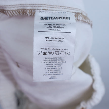 ONE TEASPOON Shabbies Drawstring Jeans White Straight Leg Boyfriend Women's M