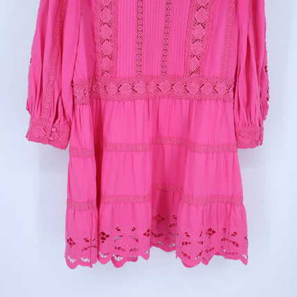 Alice + Olivia Clark Mini Dress French Rose Pink Embroidered Tiered Women's 12