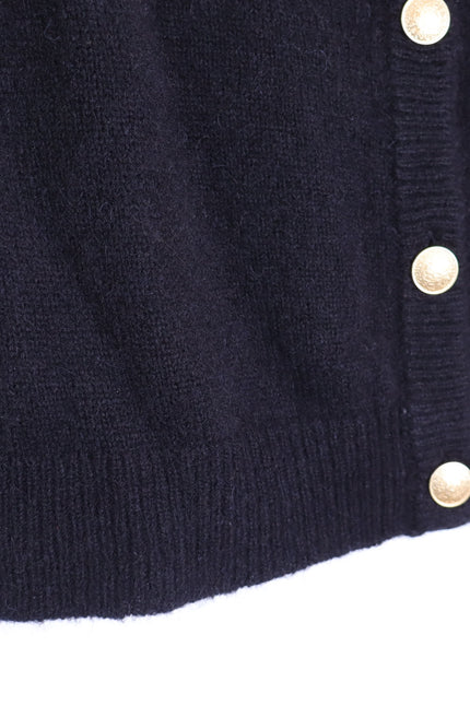 SEZANE Sacha Sweater Vest Cardigan Black w/ Gold Button Wool Blend Women's M