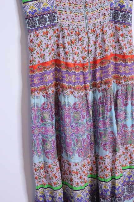 ALICE + OLIVIA Minka Tassel Fringe Maxi Dress Ritzy Multi Tie Front Women's 8