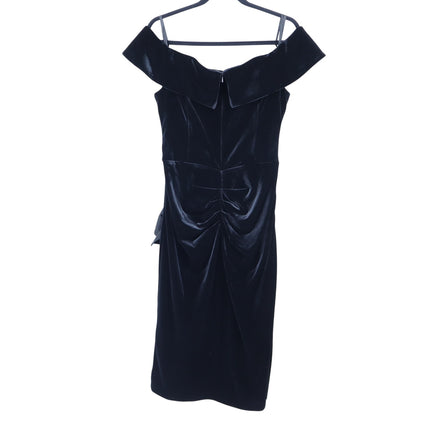XSCAPE Cassandra Dress Black Velvet Ruffle Off The Shoulder Women's 14