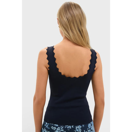 Tuckernuck Ric Rac Compression Tank Navy NWT Scalloped Knit Tank Top Women's L
