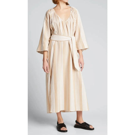 Mara Hoffman Swim Cover Up Dress Beige and White Striped Belted Women's XS
