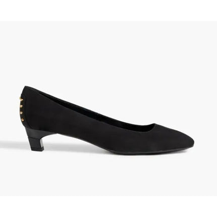 TOD'S Studded Suede Pumps Black and Gold Kitten Heel Women's 38/US 8