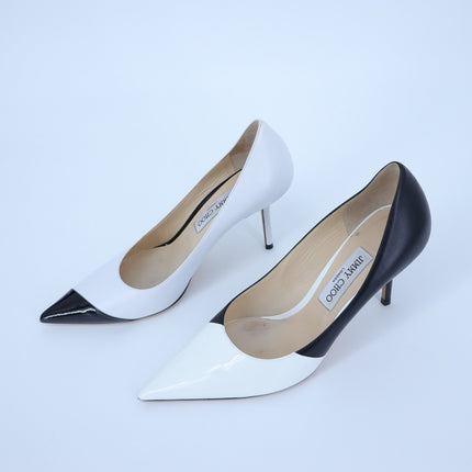 JIMMY CHOO Love 85 Asymmetric Pumps White Black Pointed Toe Women's 40.5/US 10.5