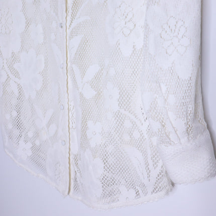 HEMANT & NANDITA Chemical Lace Button Front Shirt White Floral Women's XS