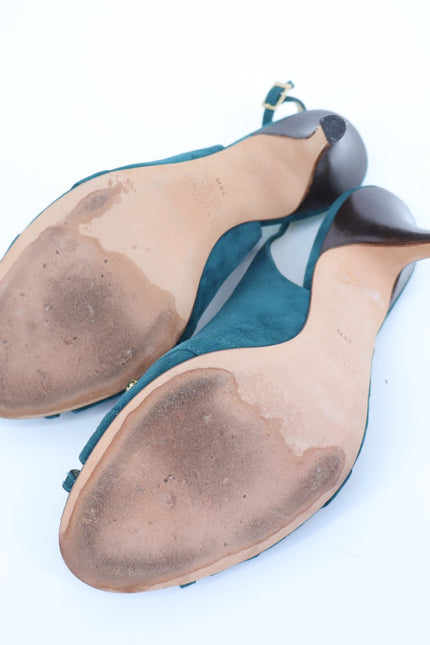 GIUSEPPE ZANOTTI Swarovski Gemmed Slingback Heel Teal Suede Women's 38.5/US 8.5