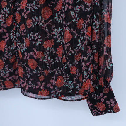 Misa Analeigh Floral Blouse Black Ruffled Button Up Long Sleeve Top Women's XS