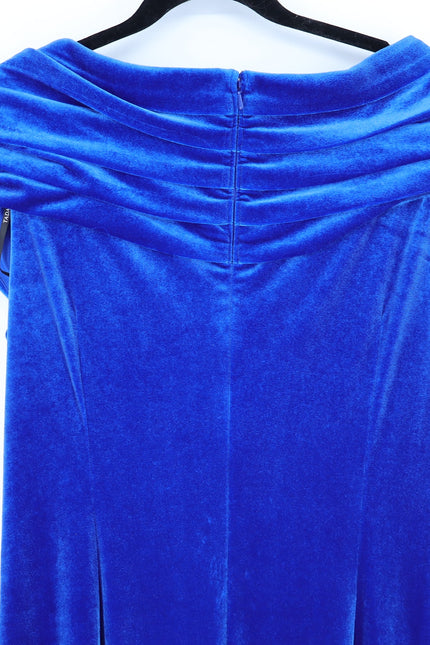 TADASHI SHOJI Alvarez Velvet Waterfall Drape Gown Bluebell Women's L
