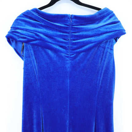 TADASHI SHOJI Alvarez Velvet Waterfall Drape Gown Bluebell Women's L