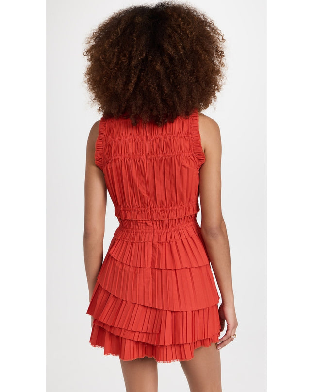 SEA Greir Pleating Crepe Mini Dress Poppy Orange Asymmetrical Skirt Women's S