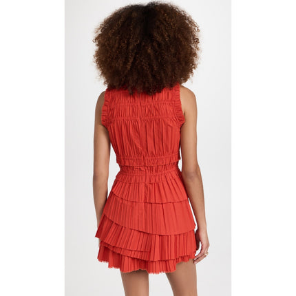 SEA Greir Pleating Crepe Mini Dress Poppy Orange Asymmetrical Skirt Women's S