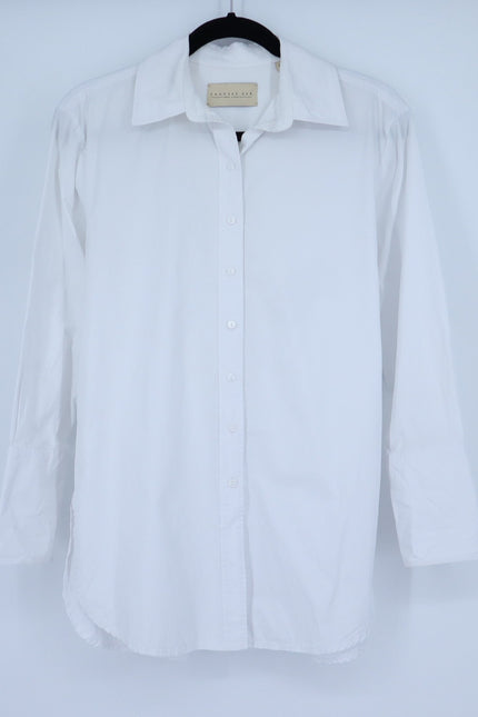 CLASSIC SIX Donna Button Down Shirt White Long Sleeve Cotton Blouse Women's 8