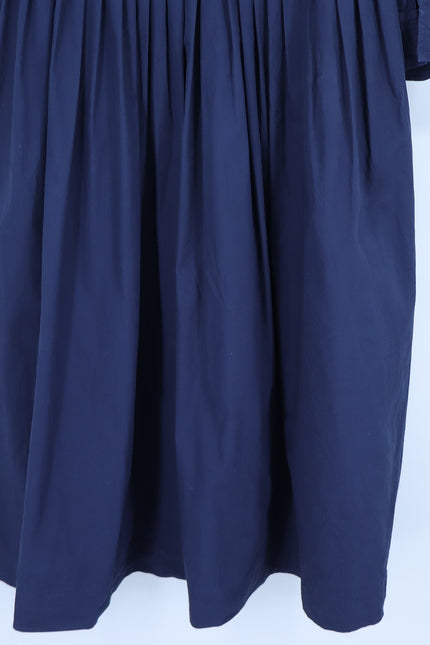BURU Button Maxi Shirt Dress Navy Blue 3/4 Sleeve A-Line Lagenlook Women's L