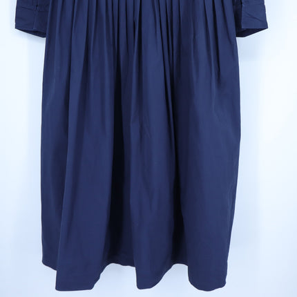 BURU Button Maxi Shirt Dress Navy Blue 3/4 Sleeve A-Line Lagenlook Women's L