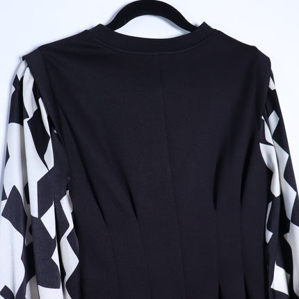 JESSIE LIU Ponte Midi Dress Black Printed Sleeves Tailored Fit Women's XS