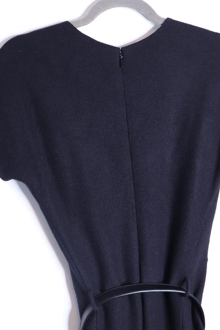 GUCCI Wool Surplice GG Belted Sheath Dress Black Short Sleeve Women's M